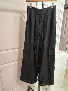 Black Linen Cargo Pant Trouser Small NWT